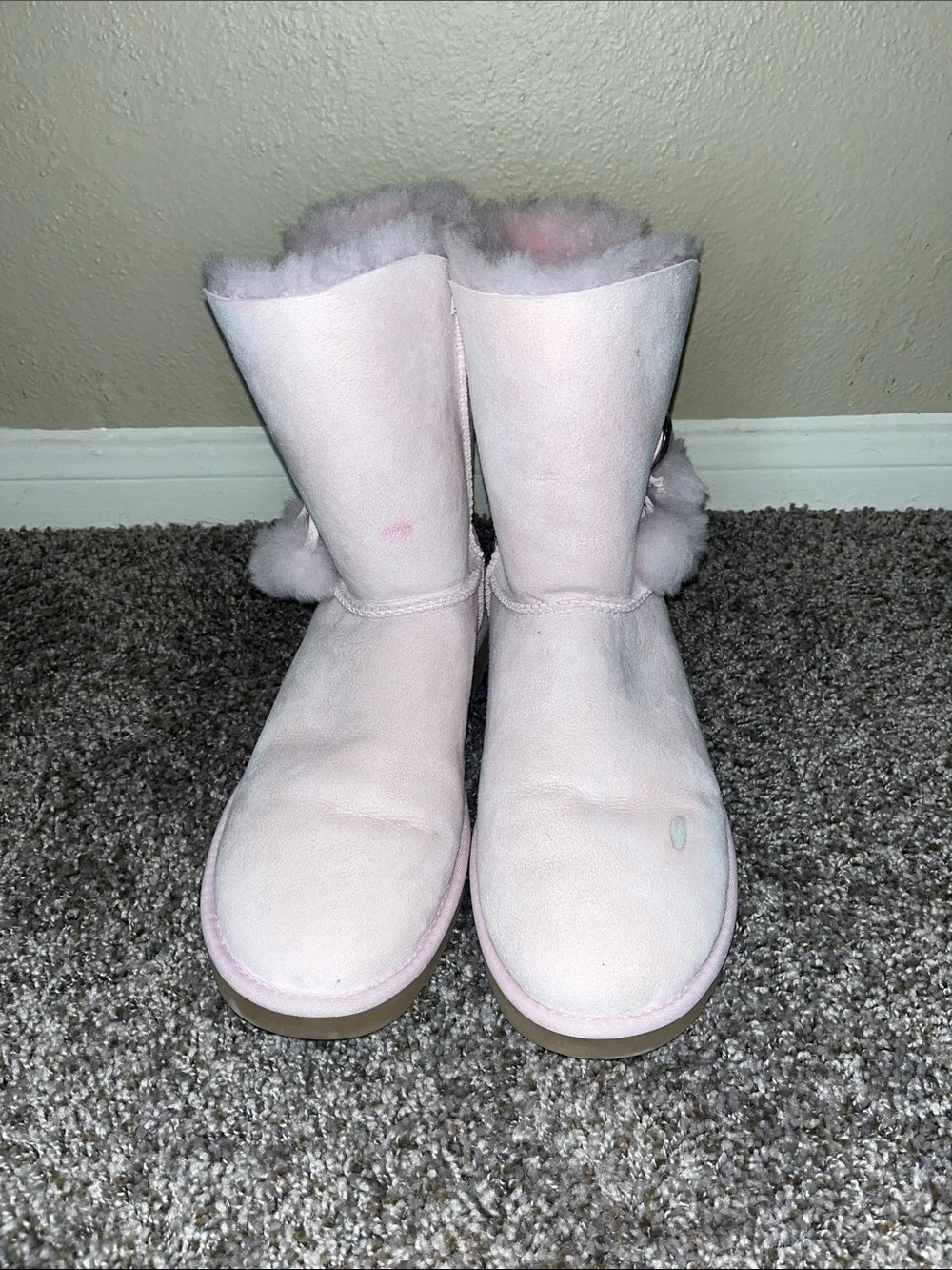 UGG Women's Light Pink Shearling Pom Pom Winter Boots